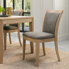 Chester Oak Upholstered Chair - Mocha Fabric (Pair) - Grade A2 - Ref #0753