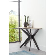 Brunel Chalk Oak & Gunmetal Semi Elliptical Console Table - Grade A3 - Ref #0781