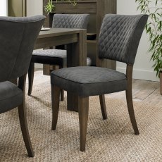 Logan Fumed Oak Upholstered Chair - Dark Grey Fabric (Single) - Grade A2 - Ref #0636