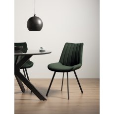 Fontana - Green Velvet Fabric Chairs with Black Legs (Pair) - Grade A3 - Ref #0470