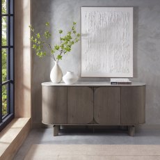 Duo Grey Oiled Oak Wide Sideboard with Monte Bianco Sintered Stone Top