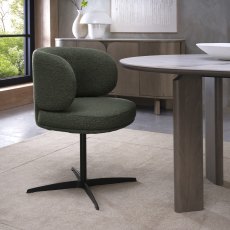 Marcel - 360° Swivel Chair in a Green Boucle Fabric with Black Legs (Pair)