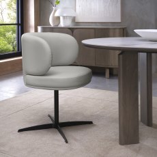 Marcel - 360° Swivel Chair in a Light Grey Faux Leather with Black Legs (Pair)
