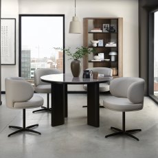 Carmen Gloss Grey Sintered Stone 4 Seater Dining Table with Black Oak Veneer Legs