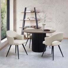 Jorge Grey Oak Round Dining Table with a Black Pedestal