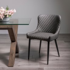 Cezanne - Dark Grey Faux Leather Chairs with Black Legs (Pair) - Grade A2 - Ref #0997