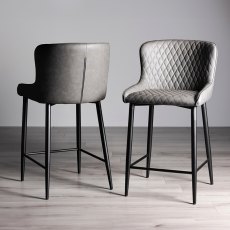 Cezanne - Dark Grey Faux Leather Bar Stools with Black Legs (Pair) - Grade A2 - Ref #0816-7