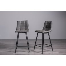 Mondrian - Grey Velvet Fabric Bar Stools with Black Legs (Pair) - Grade A3 - Ref #1101
