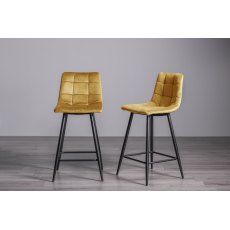 Mondrian - Mustard Velvet Fabric Bar Stool with Black Legs (Pair) - Grade A3 - Ref #1102