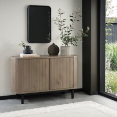 Vega Grey Oiled Oak & Peppercorn Narrow Sideboard - Grade A3 - Ref #1194