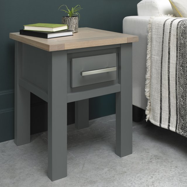 Premier Collection Oakham Dark Grey & Scandi Oak Lamp Table With Drawer