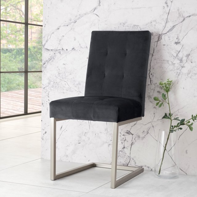 Bentley Designs Tivoli Dark Oak Uph Cantilever Chair - Gun Metal Velvet (Pair)