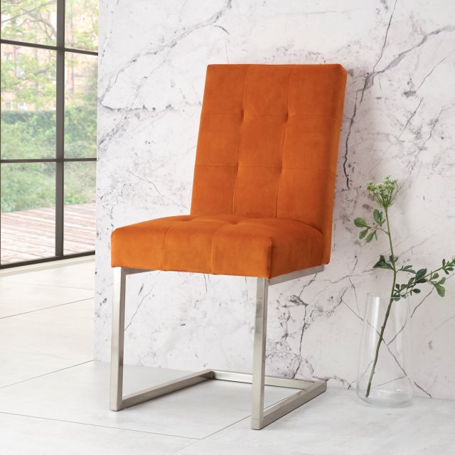 Bentley Designs Tivoli Dark Oak Uph Cantilever Chair - Harvest Pumpkin Velvet (Pair)