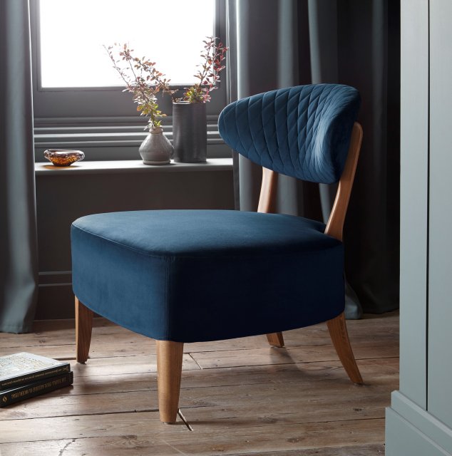 Bentley Designs Margot Casual Chair - Dark Blue Velvet Fabric- feature shot
