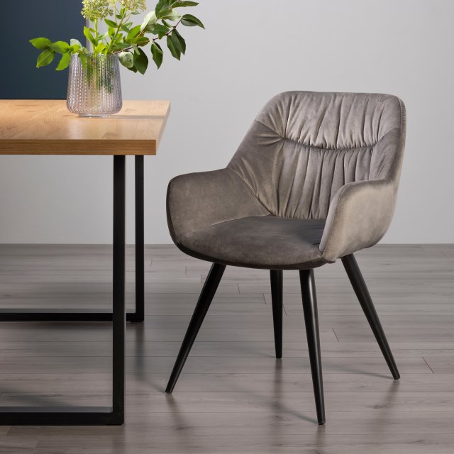 Gallery Collection Dali - Grey Velvet Fabric Chair with Black Legs (Pair)