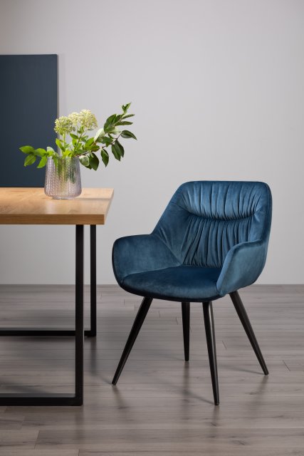 Gallery Collection Dali - Petrol Blue Velvet Fabric Chair with Black Legs (Pair)