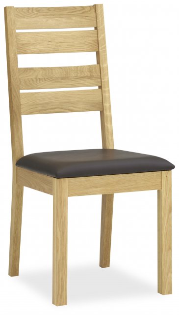 Premier Collection Provence Oak Slatted Chair - Brown Faux Leather (Single)