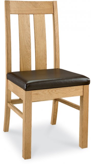 Premier Collection Lyon Oak Slatted Chair - Brown Faux Leather (Single)