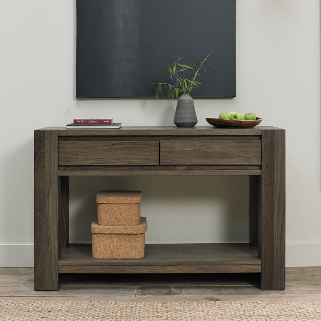 Bentley Designs Logan Fumed Oak Console Table- feature