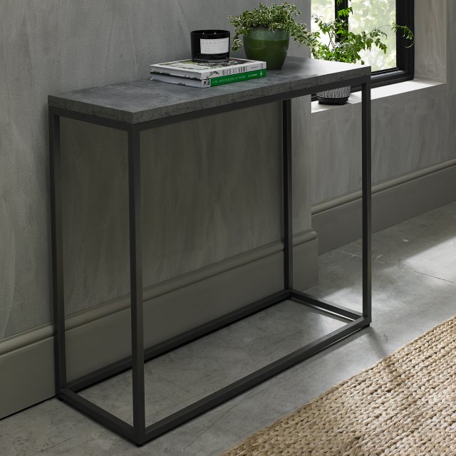 Bentley Designs Renzo Zinc & Dark Grey Narrow Console Table - feature