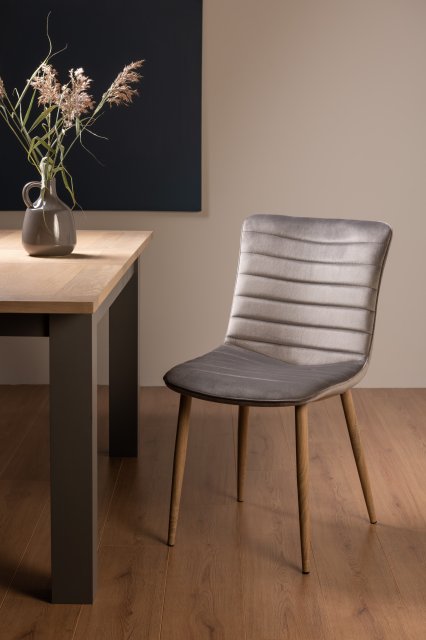 Gallery Collection Eriksen - Grey Velvet Fabric Chair with Oak Effect Legs (Pair)