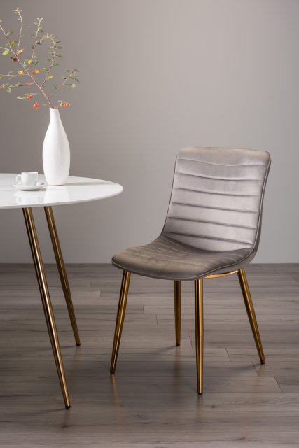 Gallery Collection Rothko - Grey Velvet Fabric Chairs with Gold Legs (Pair)