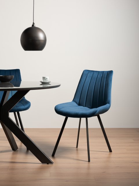 Gallery Collection Fontana - Blue Velvet Fabric Chairs with Black Legs (Pair)