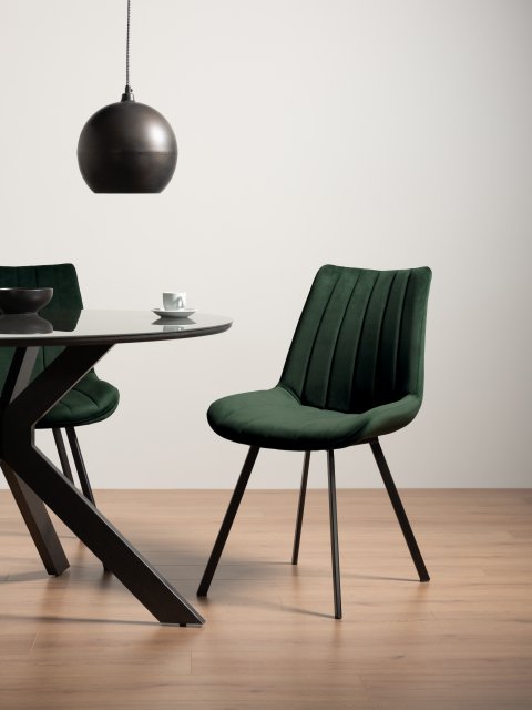 Gallery Collection Fontana - Green Velvet Fabric Chairs with Black Legs (Pair)