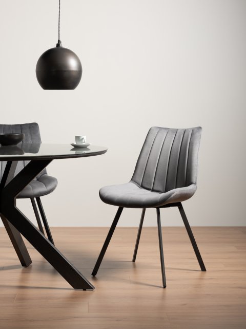 Gallery Collection Fontana - Grey Velvet Fabric Chair with Black  Legs (Pair)