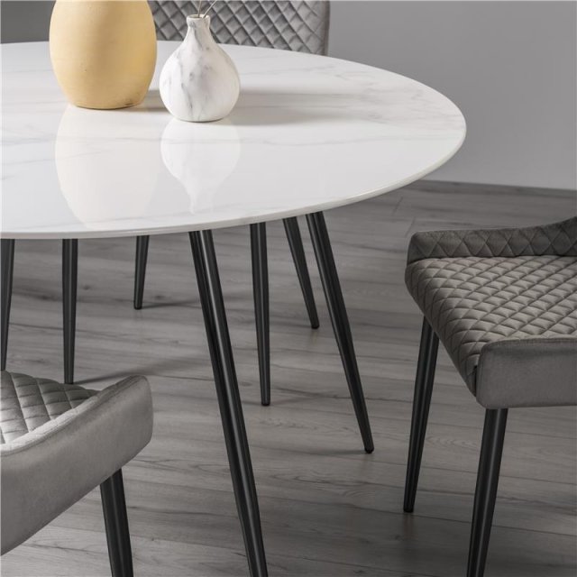 Gallery Collection Francesca White Gloss Marble Effect Sintered Stone 4 Seater Dining Table with Black Legs