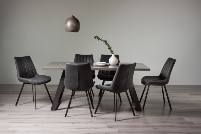 Gallery Collection Hirst Grey Painted Glass 6 Seater Table & 6 Fontana Dark Grey Faux Suede Fabric Chairs