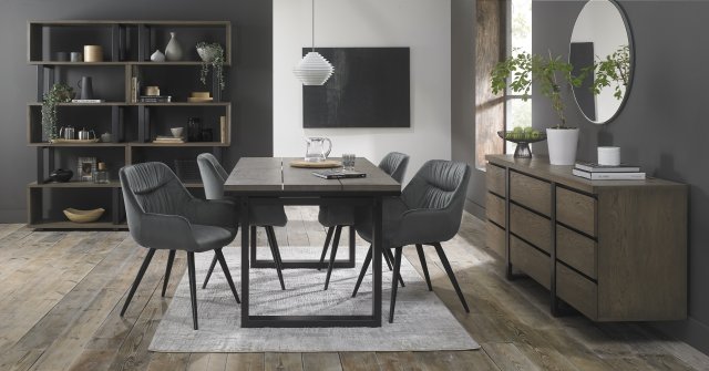 Signature Collection Tivoli Weathered Oak 4-6 Seater Table & 4 Dali Grey Velvet Chairs