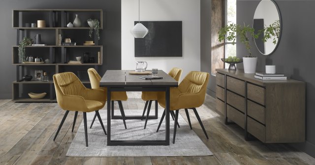 Signature Collection Tivoli Weathered Oak 4-6 Seater Table & 4 Dali Mustard Velvet Chairs