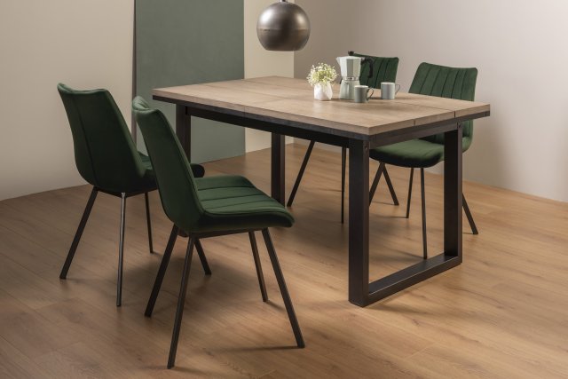 Signature Collection Tivoli Weathered Oak 4-6 Seater Table & 4 Fontana Green Velvet Chairs