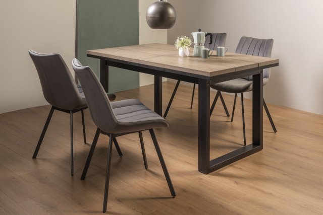 Signature Collection Tivoli Weathered Oak 4-6 Seater Table & 4 Fontana Grey Velvet Chairs