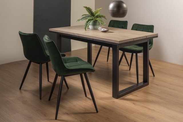 Signature Collection Tivoli Weathered Oak 4-6 Seater Table & 4 Seurat Green Velvet Chairs