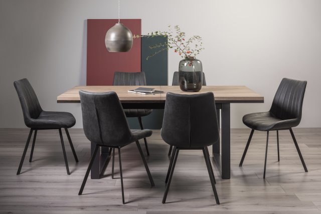 Signature Collection Tivoli Weathered Oak 6-8 Seater Table & 6 Fontana Dark Grey Faux Suede Fabric Chairs