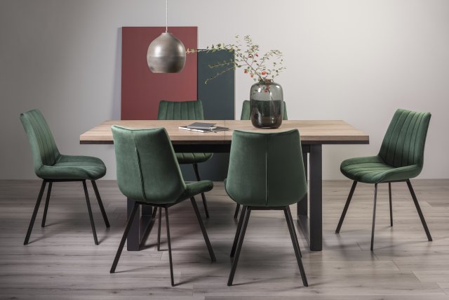 Signature Collection Tivoli Weathered Oak 6-8 Seater Table & 6 Fontana Green Velvet Chairs