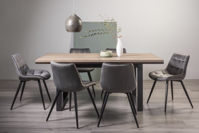 Signature Collection Tivoli Weathered Oak 6-8 Seater Table & 6 Seurat Grey Velvet Chairs