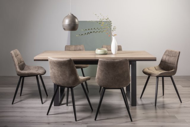 Signature Collection Tivoli Weathered Oak 6-8 Seater Table & 6 Seurat Tan Faux Suede Fabric Chairs