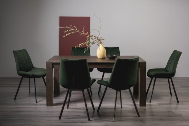 Premier Collection Turin Dark Oak 6-8 Seater Table & 6 Fontana Green Velvet Chairs