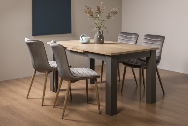 Premier Collection Oakham Scandi Oak 4-6 Seater Table - Dark Grey Legs & 4 Eriksen Grey Velvet Chairs