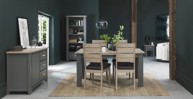 Bentley Designs Oakham Dark Grey & Scandi Oak 4-6 Seater Dining Table & 4 Oakham Scandi Oak Chairs-  Dark Grey Bonded Leather