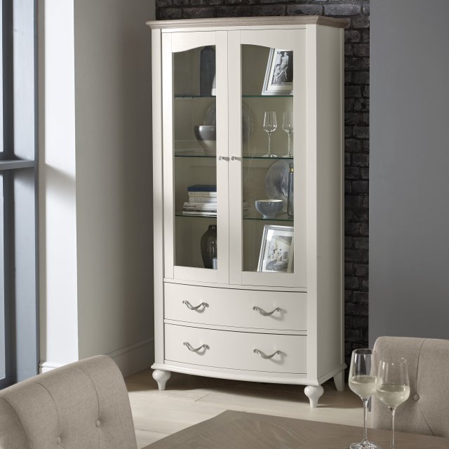 Premier Collection Montreux Grey Washed Oak & Soft Grey Display Cabinet - Grade A2 - Ref #0083