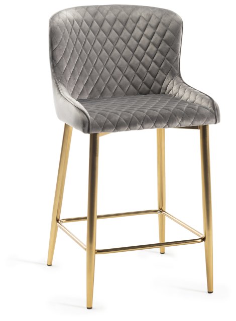 Gallery Collection Cezanne - Grey Velvet Fabric Bar Stool with Gold Legs (Each) - Grade A1 - Ref #0064