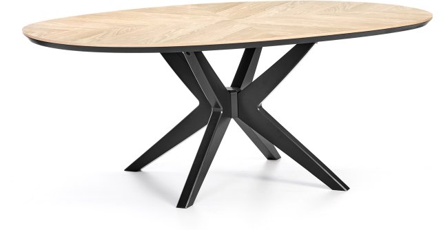 Premier Collection Brunel Chalk Oak & Gunmetal Elliptical Dining Table - Grade A3 - Ref #0168