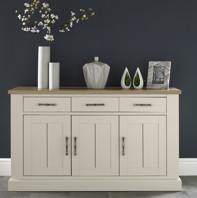 Signature Collection Chartreuse Aged Oak & Antique White 3 Door Sideboard - Grade A2 - Ref #0195