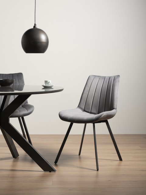 Gallery Collection Fontana - Grey Velvet Fabric Chairs with Black Legs (single) - Grade A2 - Ref #0231