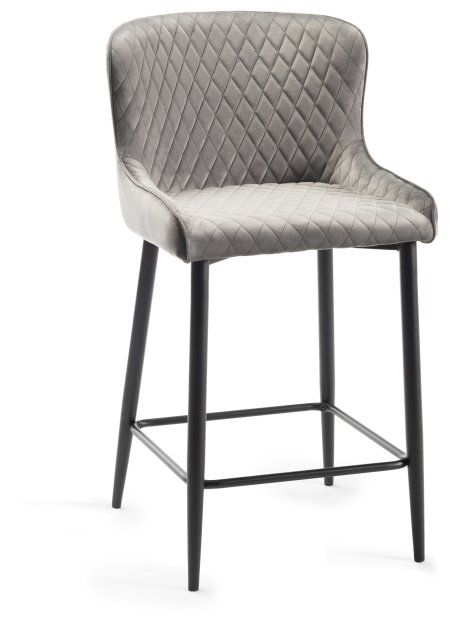 Gallery Collection Cezanne - Grey Velvet Fabric Bar Stool with Black Legs (Single) - Grade A3 - Ref #0288