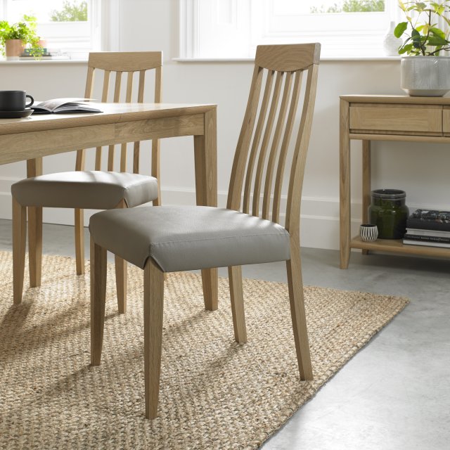 Premier Collection Bergen Oak Slat Back Chair - Grey Bonded Leather (Single) - Grade A2 - Ref #0313